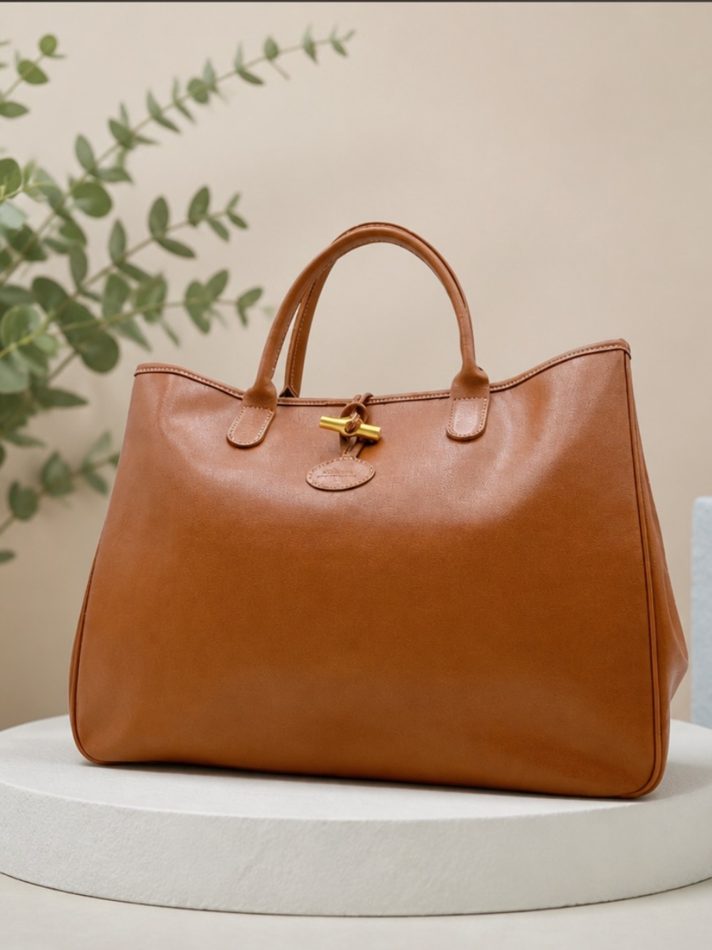 Authentic Longchamp Classic Tan Leather Top-Handle Tote Bag